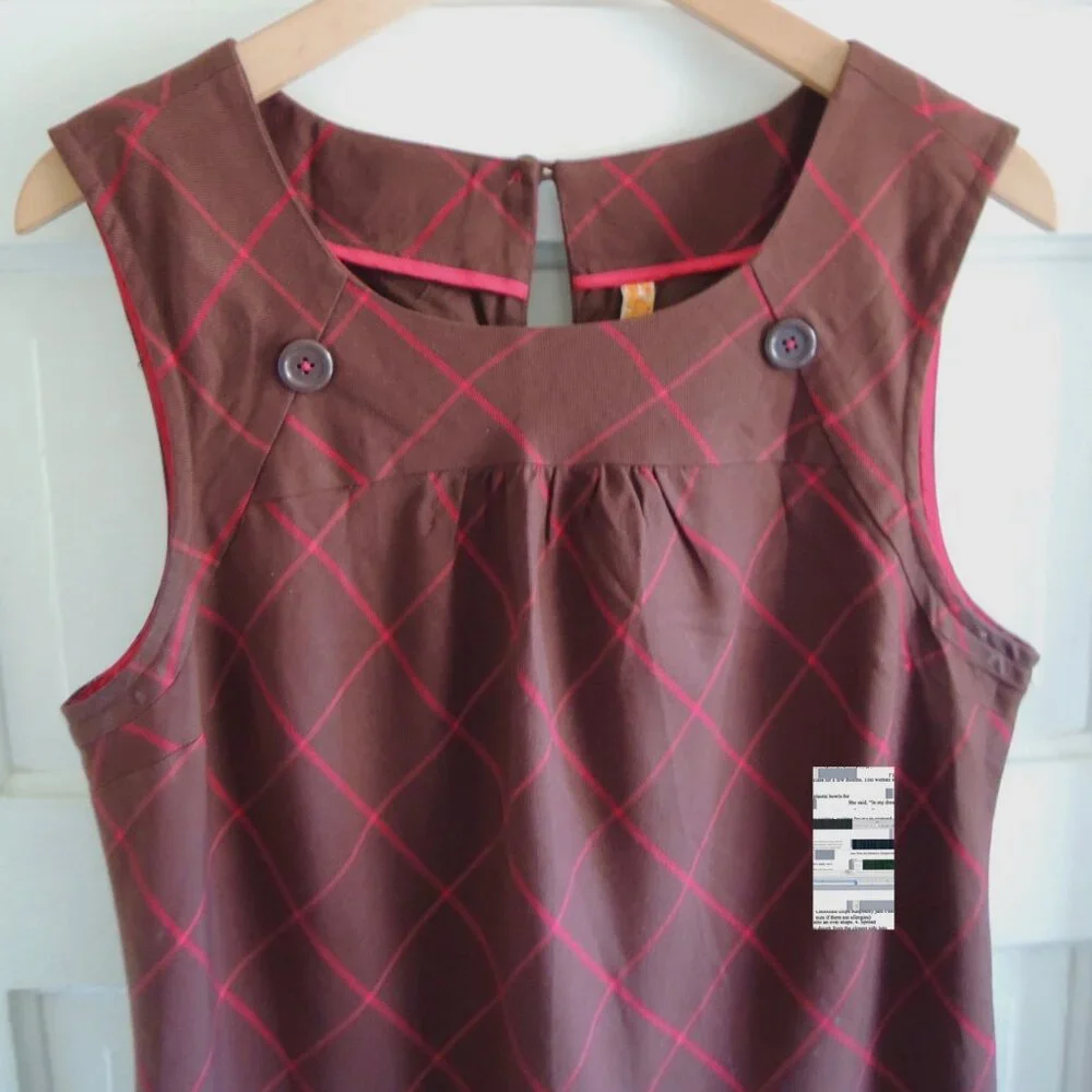 Anthro Maeve Brown & Red Silk Blend Windowpane Shift Dress 12